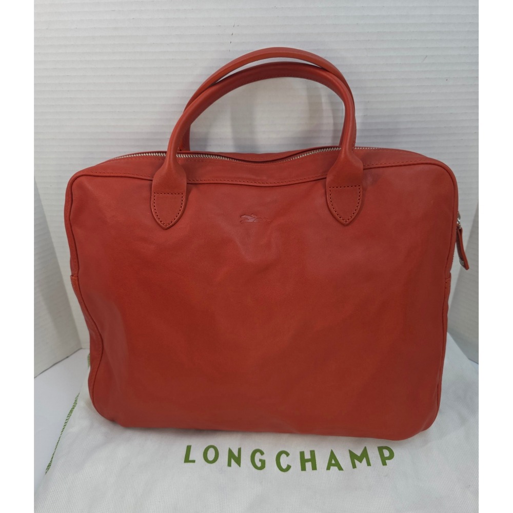 Longchamp Le Foulonné Leather Briefcase Tomette Red Document Holder 2168798A29 - Picture 2 of 7